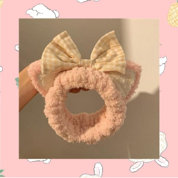 Pink Bear Ear Spa Headband Fluffy Makeup Skincare Hair Band NEW - Picture 2 of 3
